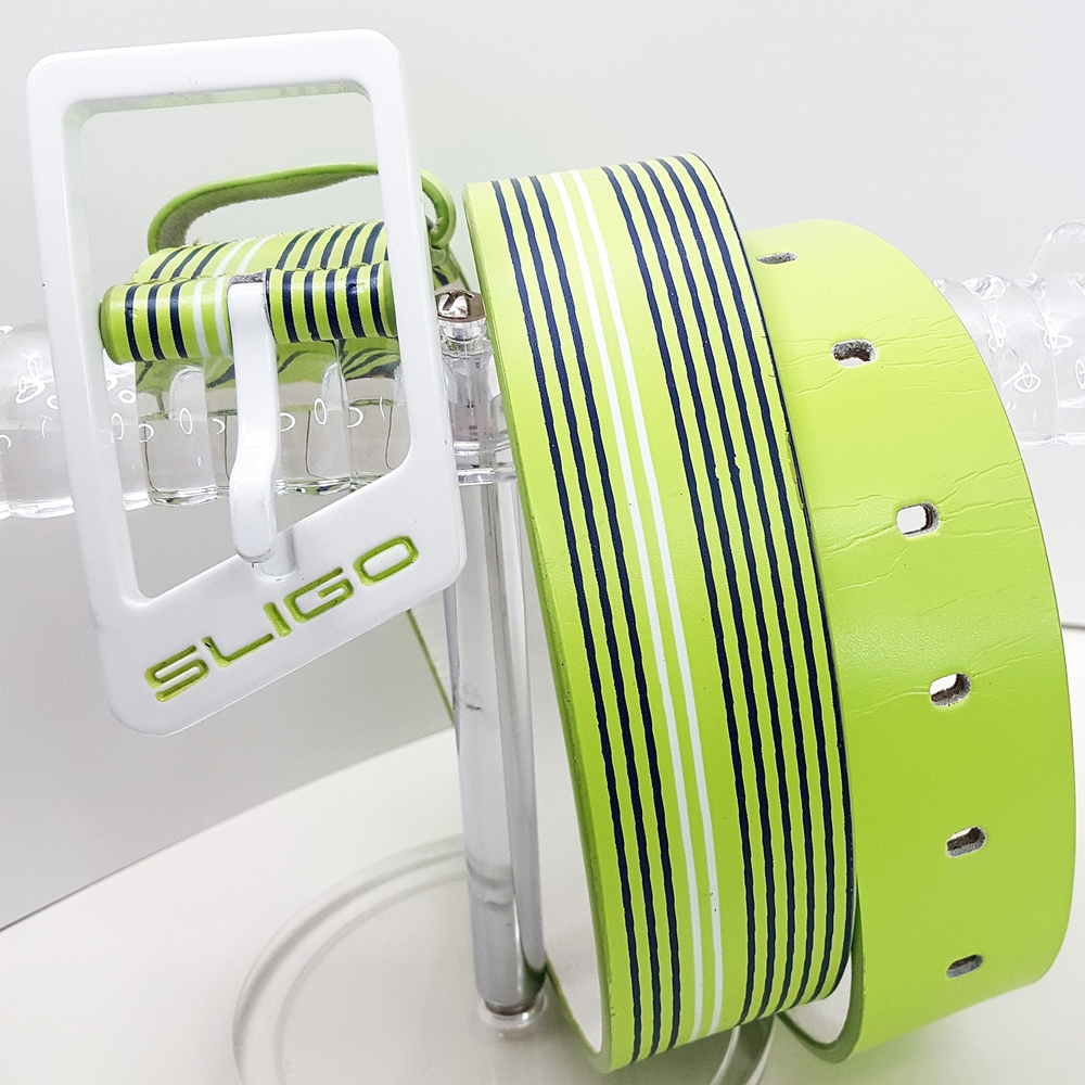 Y2K 🍃Sligo Belt🍃Vibrant Green Leather Stripes|White Metal Buckle